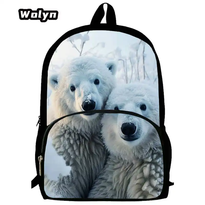 Mochila escolar urso polar para crianças, mochilas escolares para meninos, com estampas de animais, para aluno, para estudantes