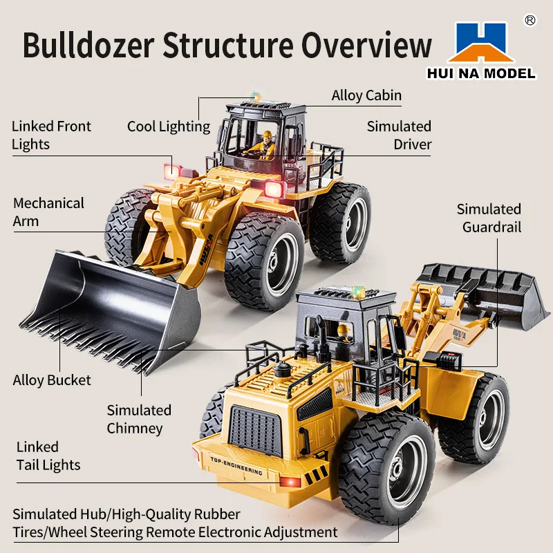 Huina 1520 1:18 RC Tractor Shovel Toy Rc Forklift Truck Engineering Car Toy Toys for Children Boy Toys Bulldozer Tractor Model