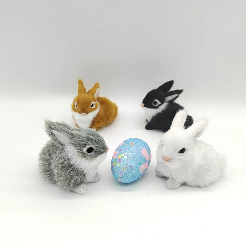 Simulation Rabbit Ornament Easter Bunny Model Mini Animal Doll Fur Squatting Model Rabbit Plush Toy Home Decoration Kids Gift