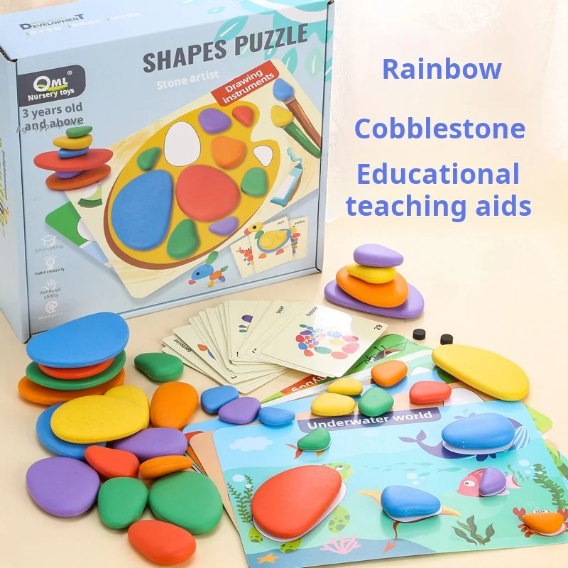 Arco-íris seixos brinquedos educativos para crianças mesa interativa pensamento lógico pintura jogo ferramentas de aprendizagem