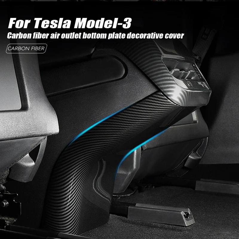 New-for Tesla Model 3 2019 2020 2021 Carbon Fiber Style ABS Rear Armrest Box Anti Kick Cover Trim