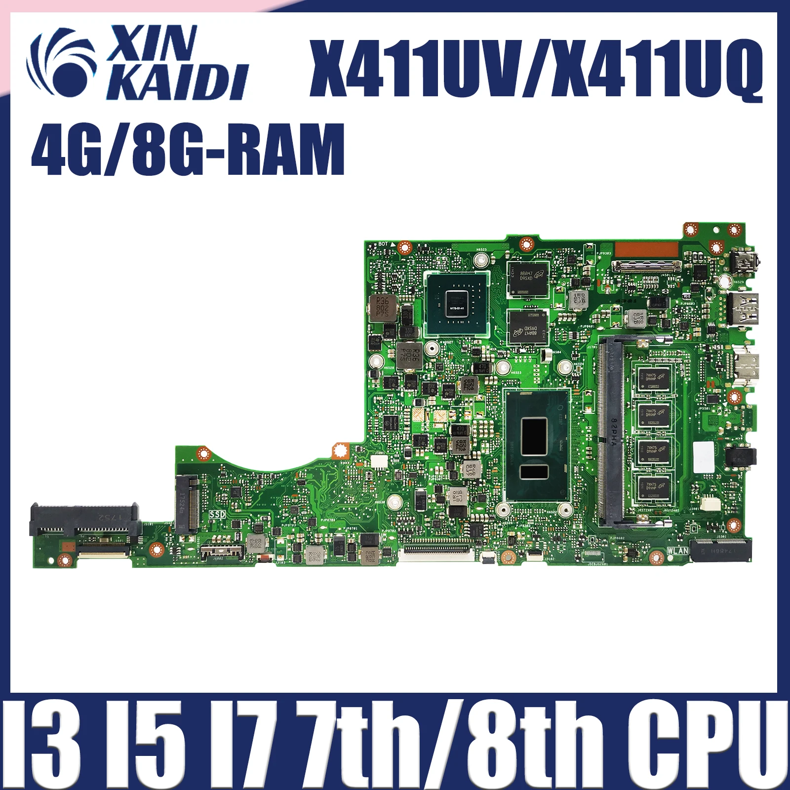 

X441UN Материнская плата X411UV X411UQ S4000V S4200V A411U K411U F411U Материнская плата ноутбука Процессор I3 I5 I7 7-го/8-го поколения 4G/8G-RAM