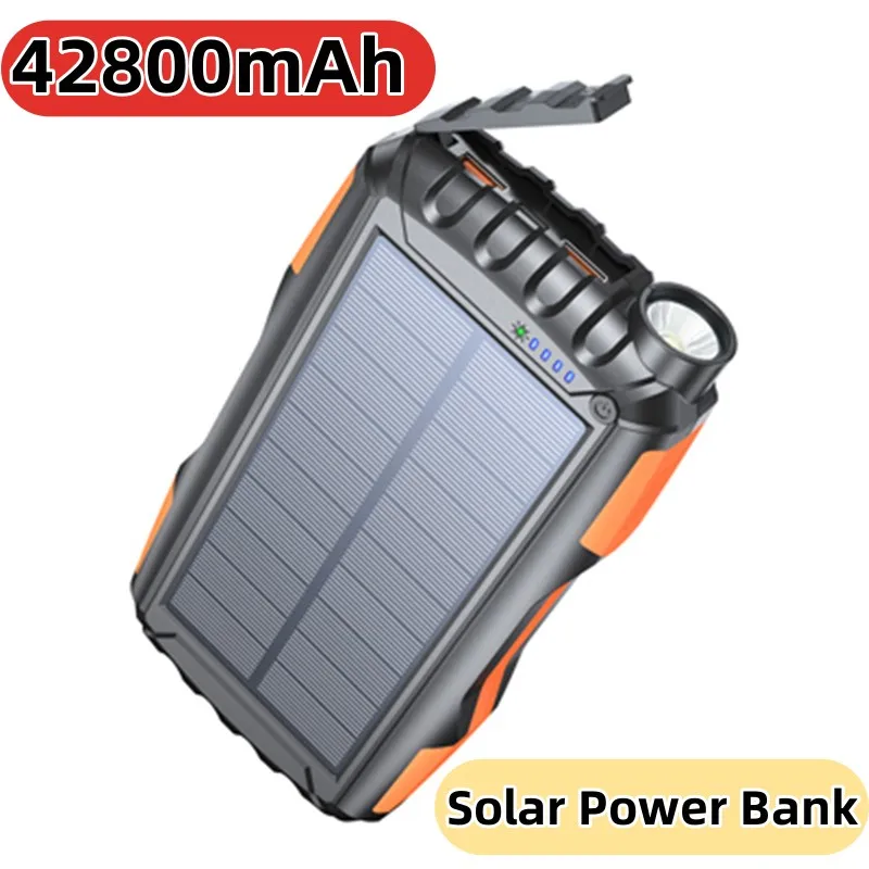 

42800mAh Large Capacity Powerbank Solar Charging Portable Mobile Power Bank Dual USB Charger Flashlight External Battery Pack