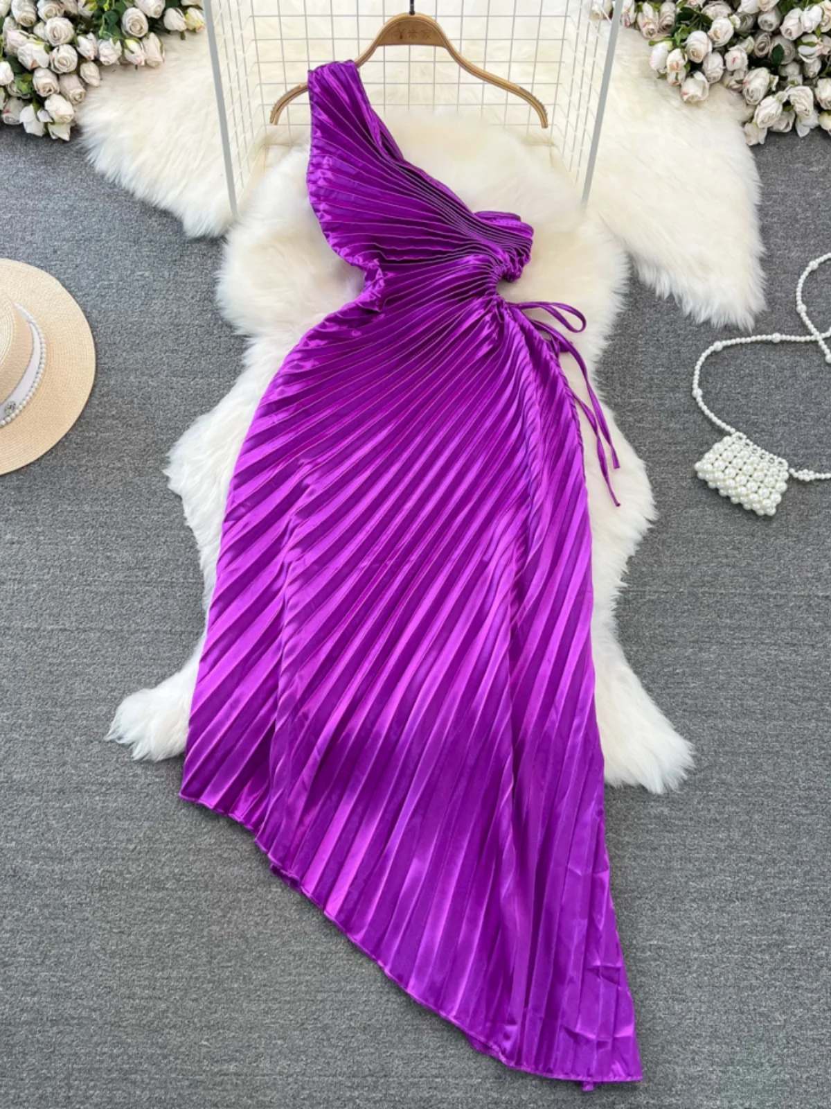 Ele A-Line Midi Dr Beach Vaion Svel Gored Saia l Cintura Emagrecimento Faionable Off-oulder Decorte Lateral