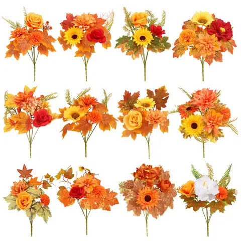 Autumn Artificial Flower Bouquet Prop Household Festival Party Halloween Maple Leaf Pumpkin Decoration