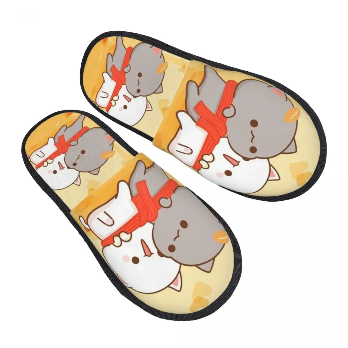 Custom Romantic Mochi Cat Peach And Goma Comfort Scuff Memory Foam Slippers Women Bedroom House Shoes