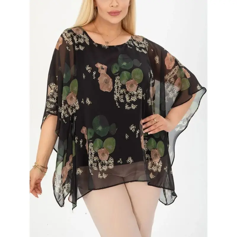 

Женские топы больших размеров с цветочным принтом, круглые, неровный подол, трапециевидной формы средней длины, све Cleanfit Sle Thiened, женская внутренняя часть...