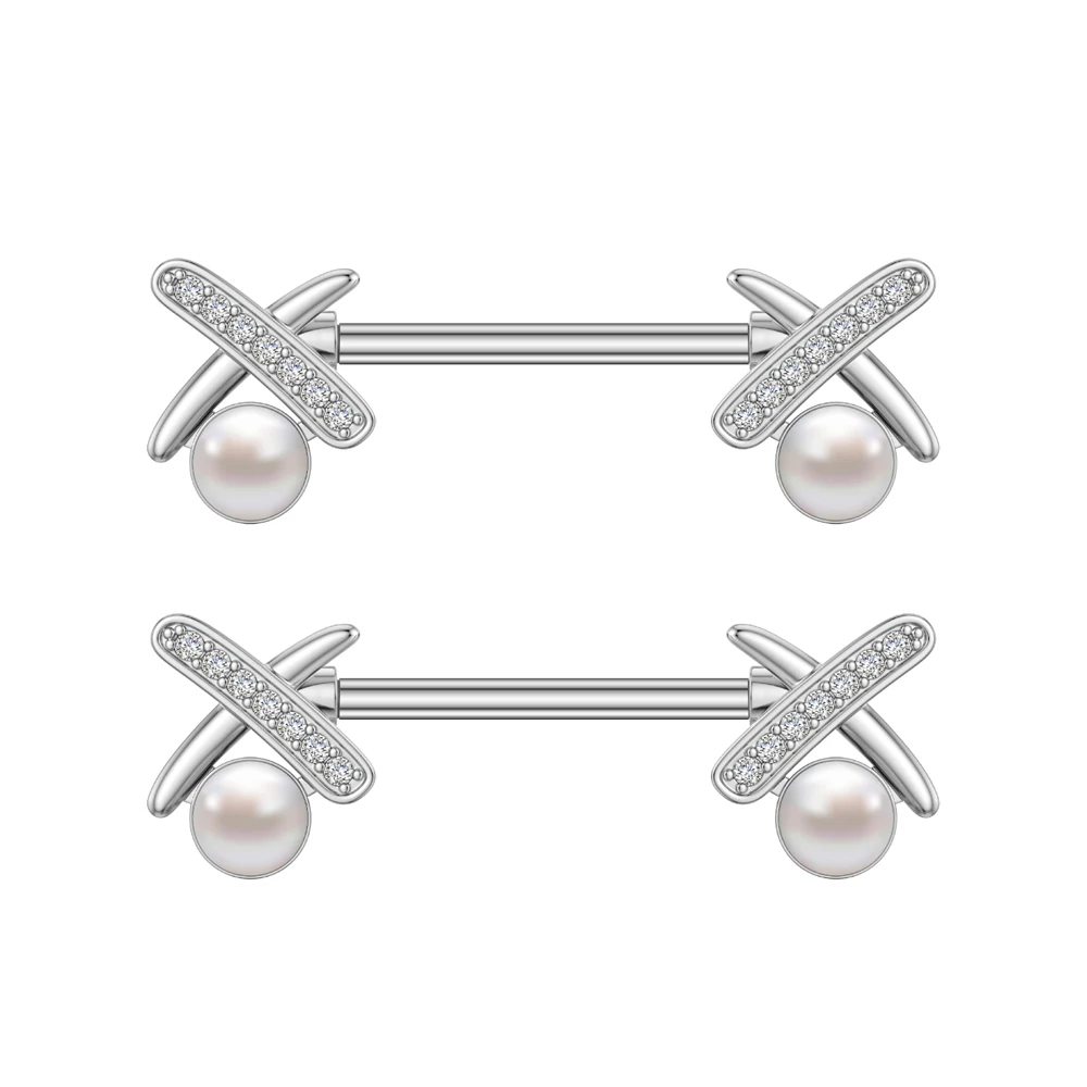 2pcs Cute Nipple Piercings Barbell Stainless Steel Crystal Nipple Shield Ring Heart Flower Nipple Rings Jewelry Body 1.6mm*16mm