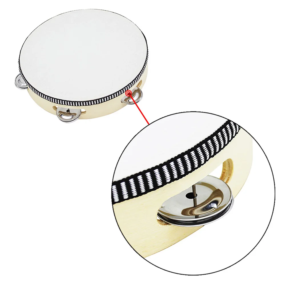 

10 Inch Hand Held Sheepskin Tambourine with Metal Jingles Birch Construction Portable Music Instrument for Dancing Singing Games
