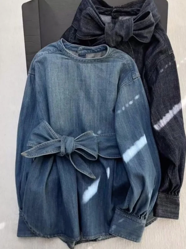 

Женский джинсовый жилет Extra Large 300 Pou в стиле ретро, синий, с завязками, для ранней осени, новая повседневная модель с поясом, верхняя одежда