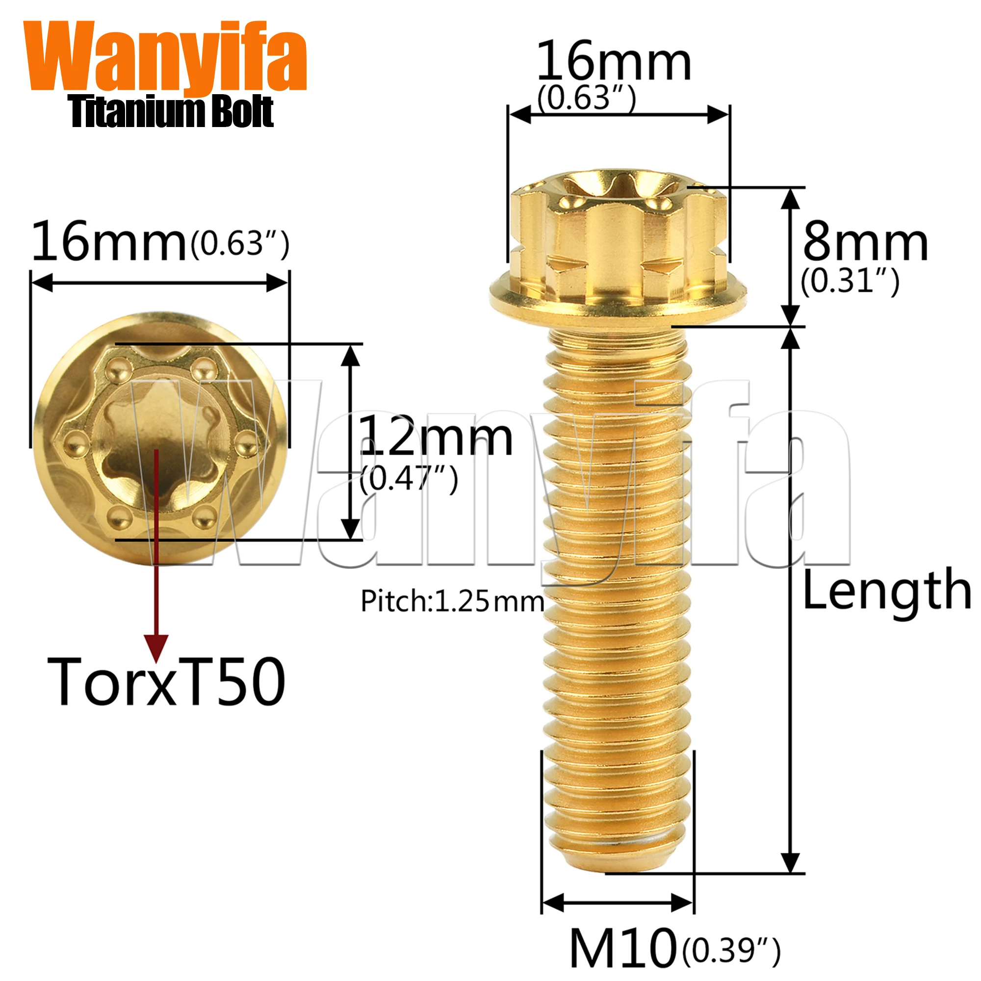 Wanyifa Titanium Bolt M10x15/20/25/30/35/40/45/50/55/60/65/70/75/80mm Flange Head Torx Sleeve Screw for Yamaha/Suzuki  P1.25mm