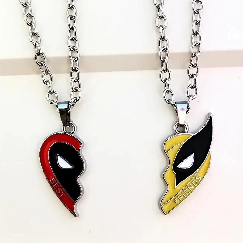 Deadpool Wolverine Cospay Best Friends Necklace Superhero Couple Necklace Heart Pendant Friendship Matching Gifts for Unisex