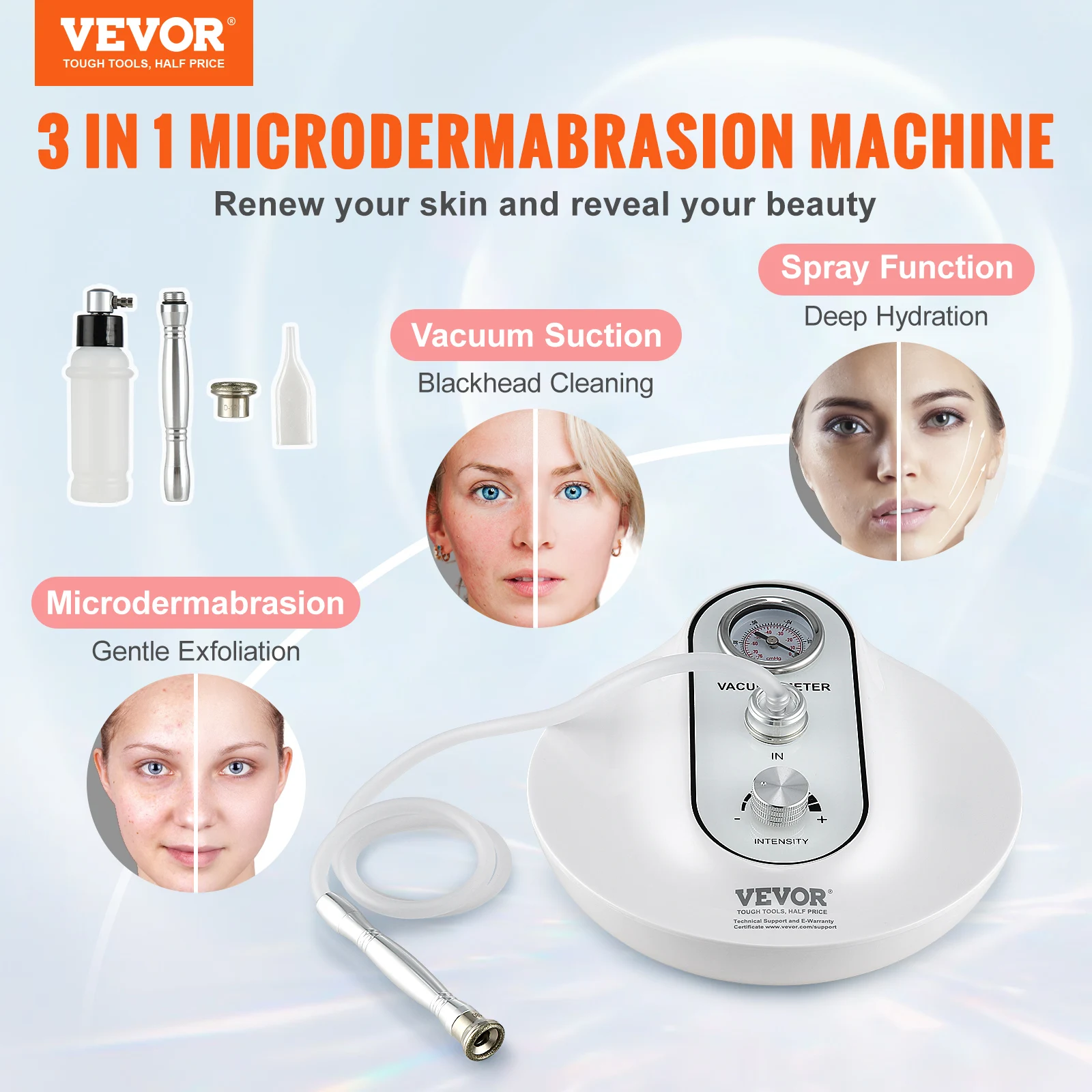 VEVOR Diamond Microdermabrasion Machine 3 in 1 Professional Dermabrasion Machine Facial Skin Care Equipment for Home Salon Spa