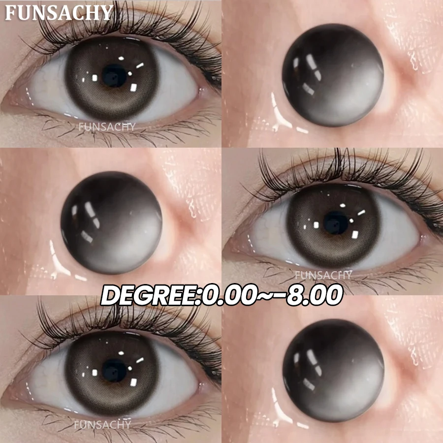 FUNSACHY (0 ~-8.00 degrés) lentilles de Contact pour myopie pour les yeux colorés gris élèves lentille naturelle marron lentille de couleur de Prescription de beauté