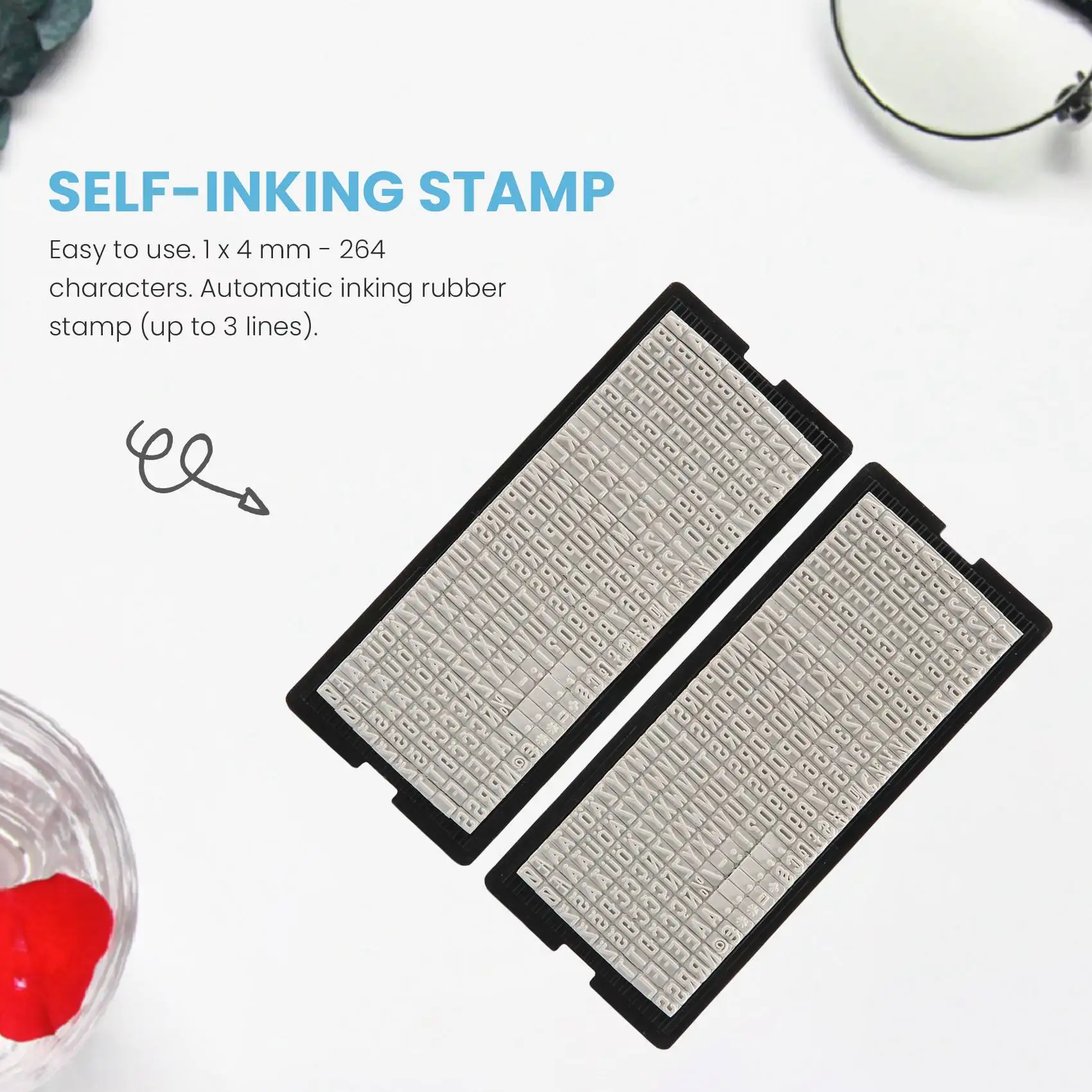 A32P_Self Inking Stamp Set Custom Personalised DIY Business Name Number Address Printing Rubber Stamp with Tweezers Kit Black