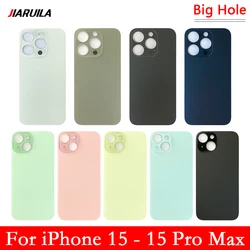 Big Hole Back Housing Glass Replacement For iPhone 15 / 15 Plus / 15 Pro / 15 Pro Max Rear Back Door Battery Cover Repair Parts