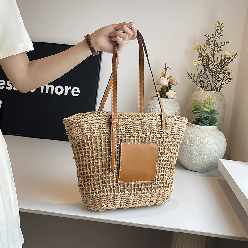 Women Straw Handbags 2024 Fashion Korean Shopper Bags Luxury Design Large Woven Tote Bag Summer Beach Handmade Tote Handbag