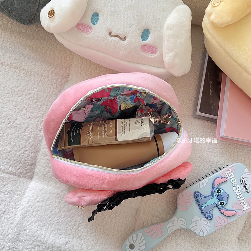 Sanrio Cute Pencil Case Cosmetic Bag Kuromi My Melody Cinnamoroll Pochacco Plush Bag Kawaii Japanese Style Cosmetics Storage Bag