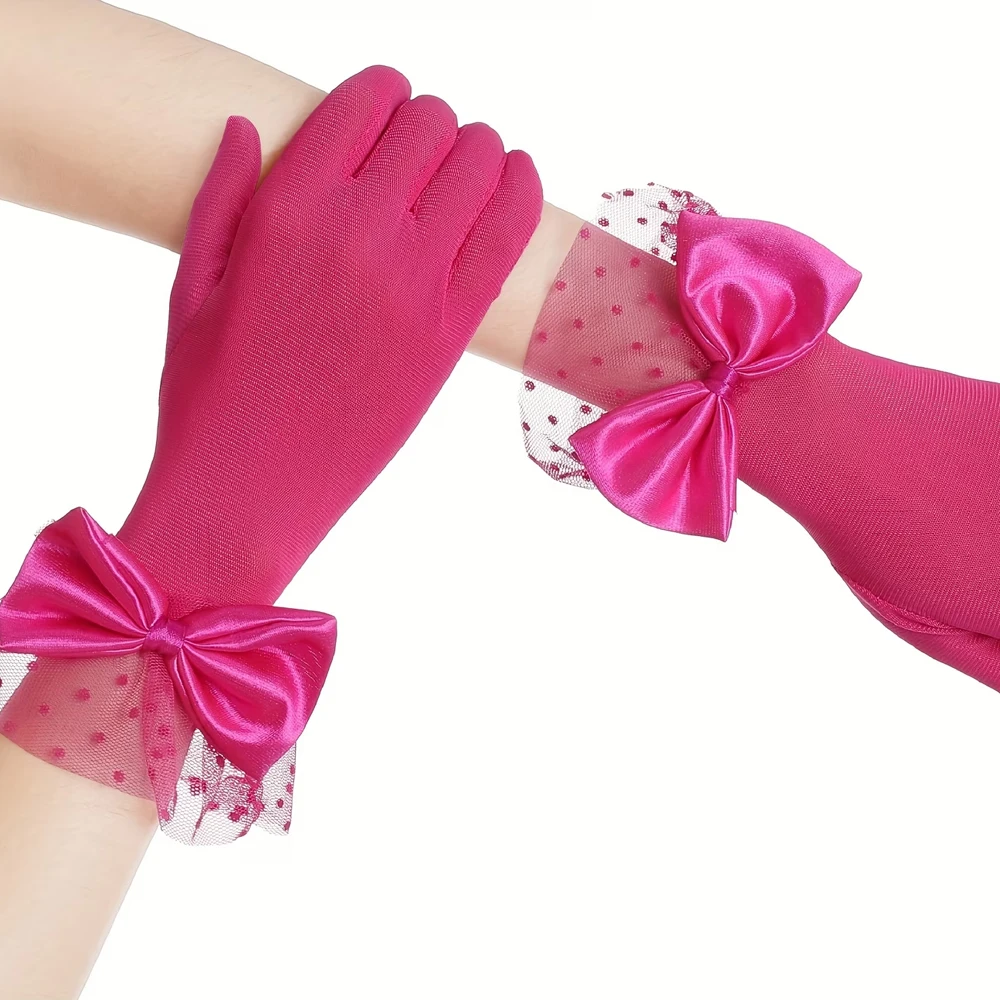 Elegante Kurze Spitzenhandschuhe mit Schleife, Dekorative Handschuhe für Damen, Geeignet für Partys, Hochzeiten und Formelle Abendveranstaltungen – Detail 4