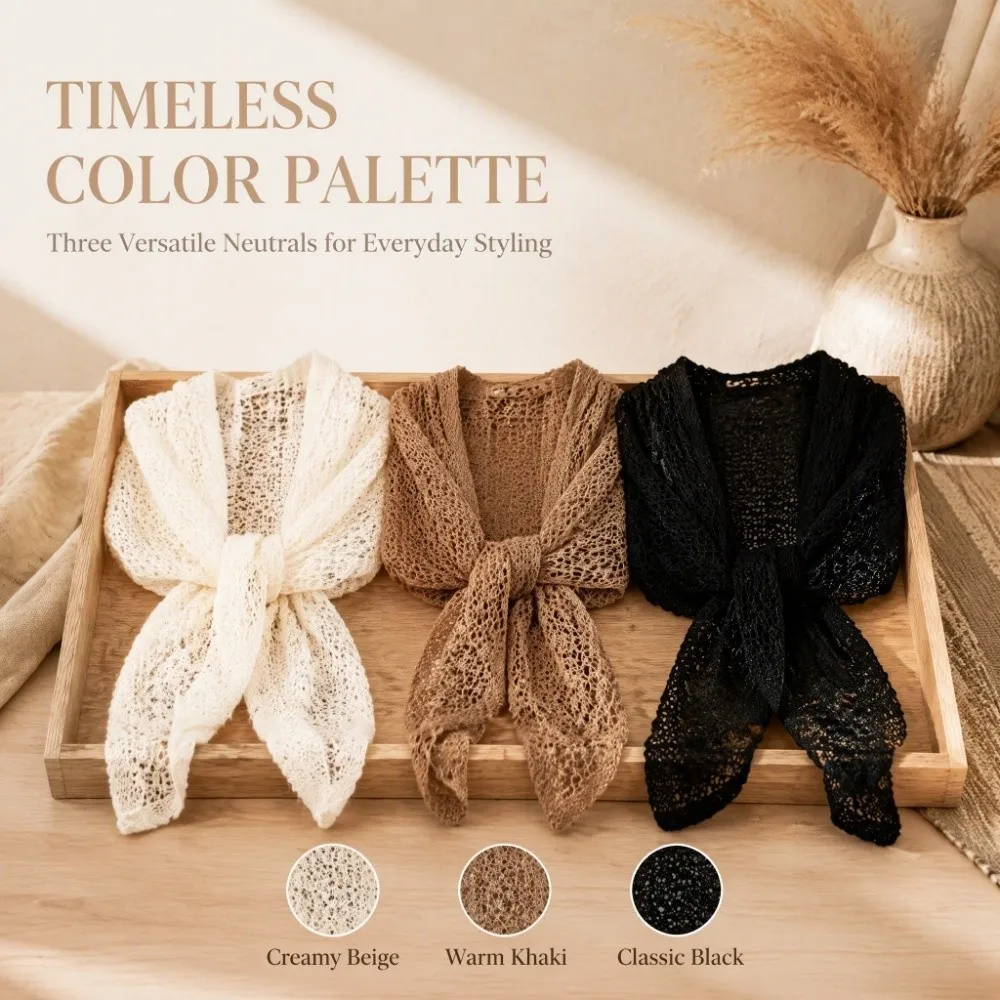 Fashion Hollow Out Knitted Shawl Solid Color Breathable Triangle Wrap Thin Knit Triangular Shape Scarf Coverup Beach Travel