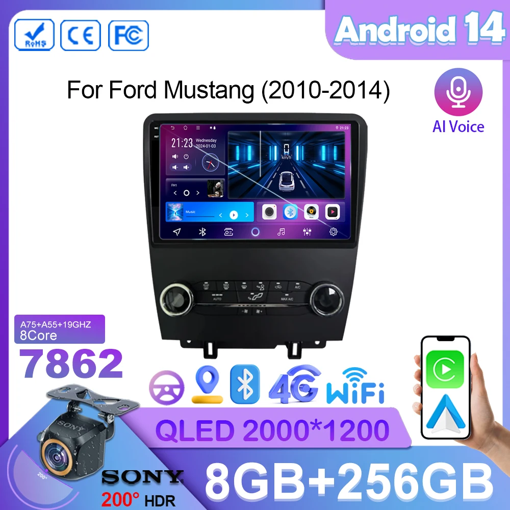 Wireless Carplay For Ford Mustang 2010-2014 Android 14 Car Radio Stereo Multimedia Player 5G Wifi GPS Navigation NO 2din 2 din