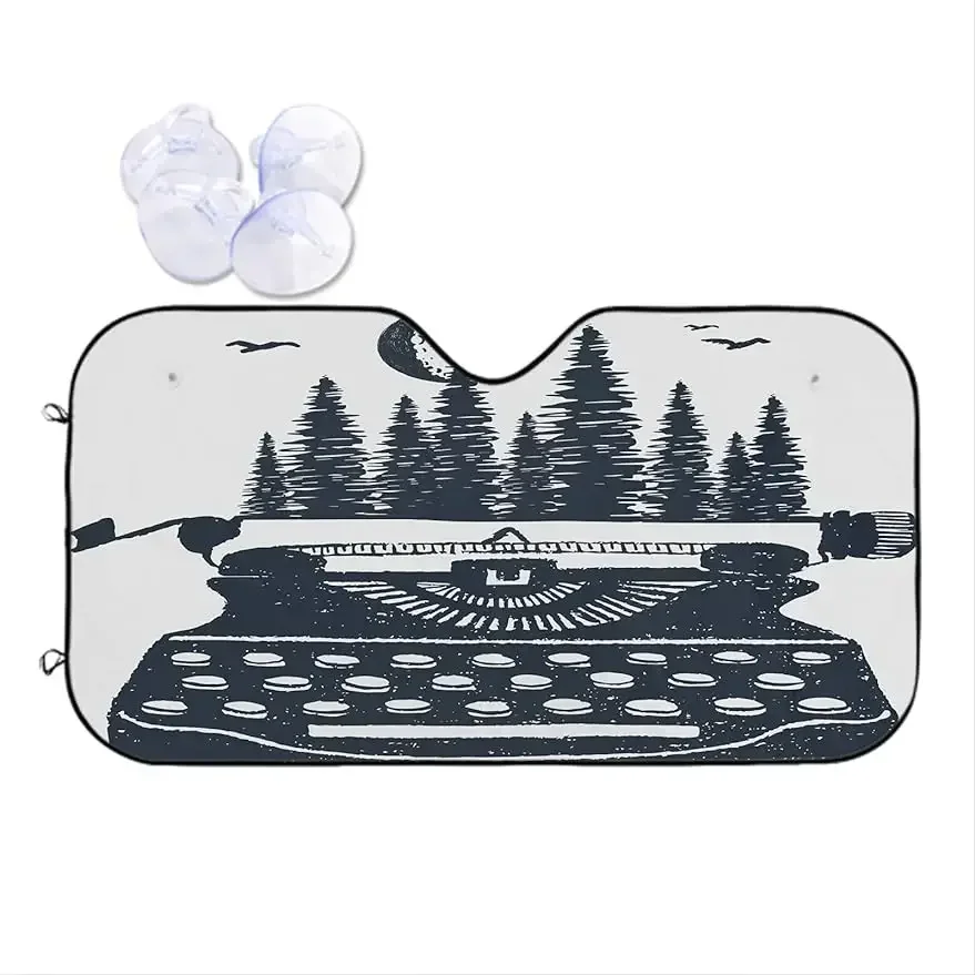 

Parasol para parabrisas de coche, máquina de escribir Retro dibujada a mano, máquina de escribir Retro, ventana delantera, bloqu