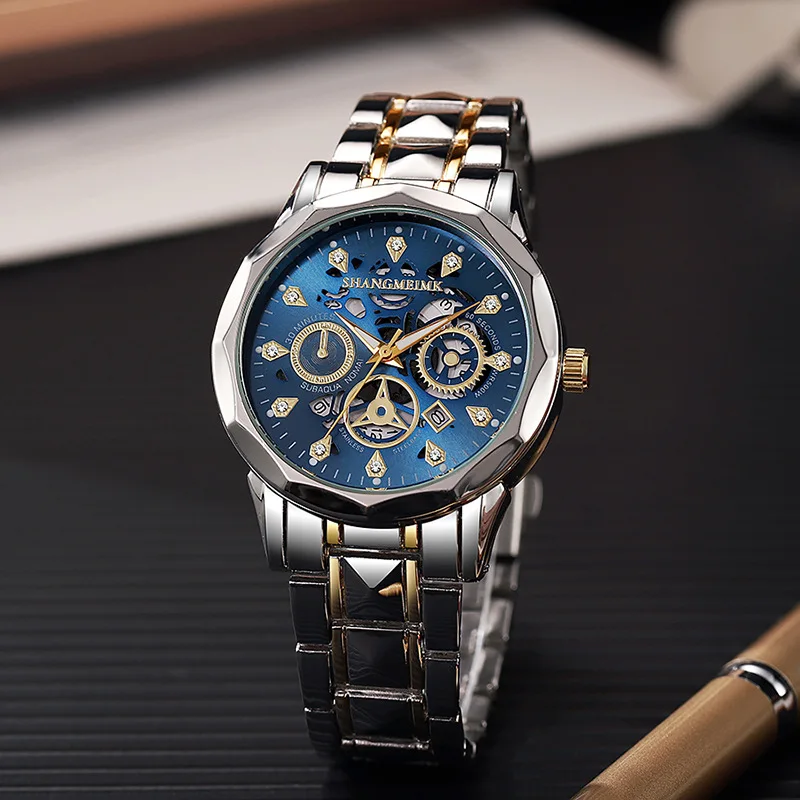 ใหม่แฟชั่นชายธุรกิจหรูหรา Casual นาฬิกาควอตซ์ผู้ชายที่มีชื่อเสียง Hollow Skeleton สแตนเลสนาฬิกา Reloj Hombre ของขวัญ