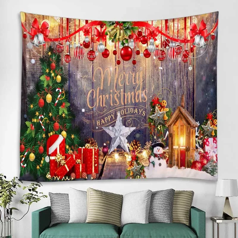 Christmas Tapestry Wall Mount Santa Claus Christmas Tree Fireplace Elk Tapestry Bedroom Living Room Dormitory Wall Decoration