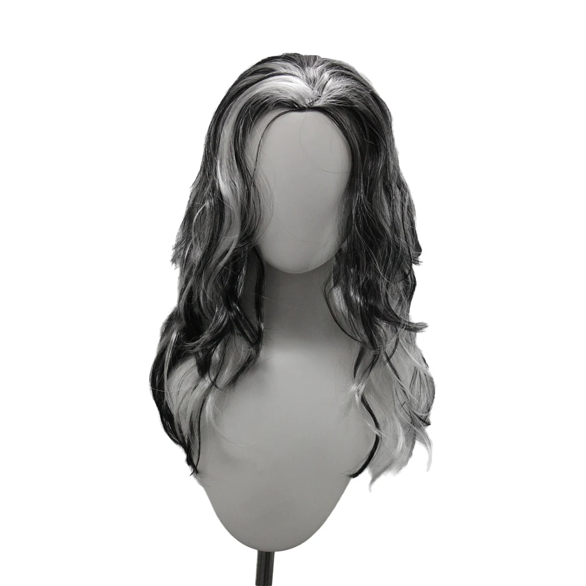 Anxin Brand Synthetic Fiber Wig, Black and White Gradient Medium-Length Curly Hairstyle, Natural Large Wave Elements, Realistic Parting Design, Suitable for Daily Commuting / Parties / Mature Style Outfits, for Adults and 18+ Years Old Fashionistas, Soft and Easy to Manage, One-Piece