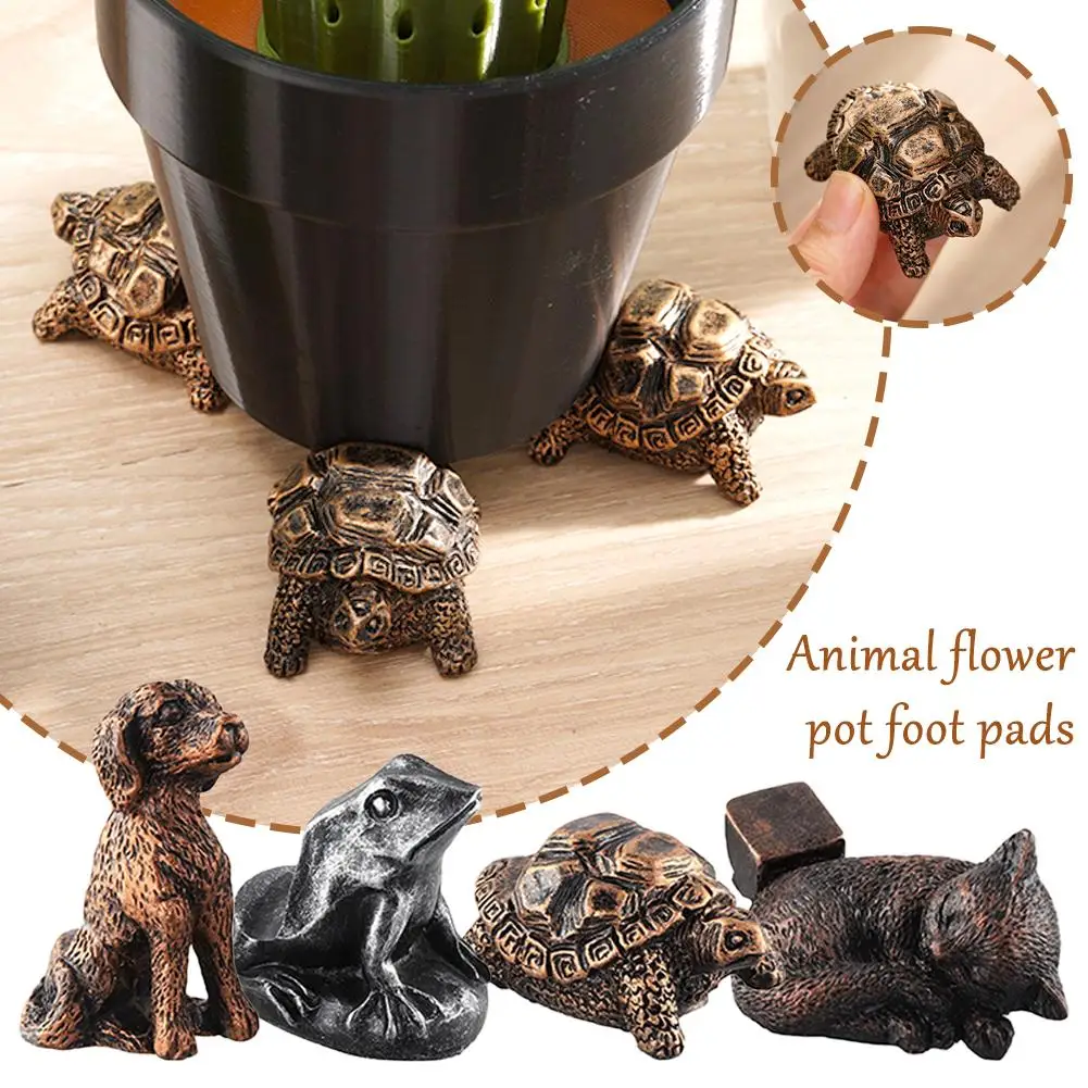 Plant Pot Feet Set of 3, Tortoise/Dog/Frog/Cat Resin Craft Pot Decorative Feet, Small 5.5cm Animal Statue Pot Base Planter Riser