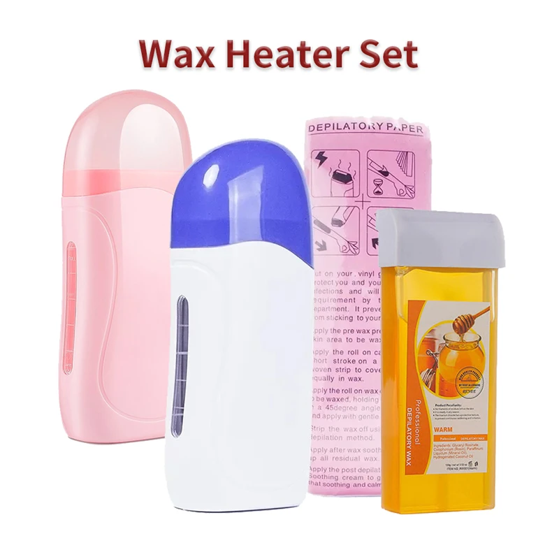 3in1 Roll On Depilatory Wax Heater Face Body Hair Removal Epilator Wax Heating Machine with Waxing Strips Paper