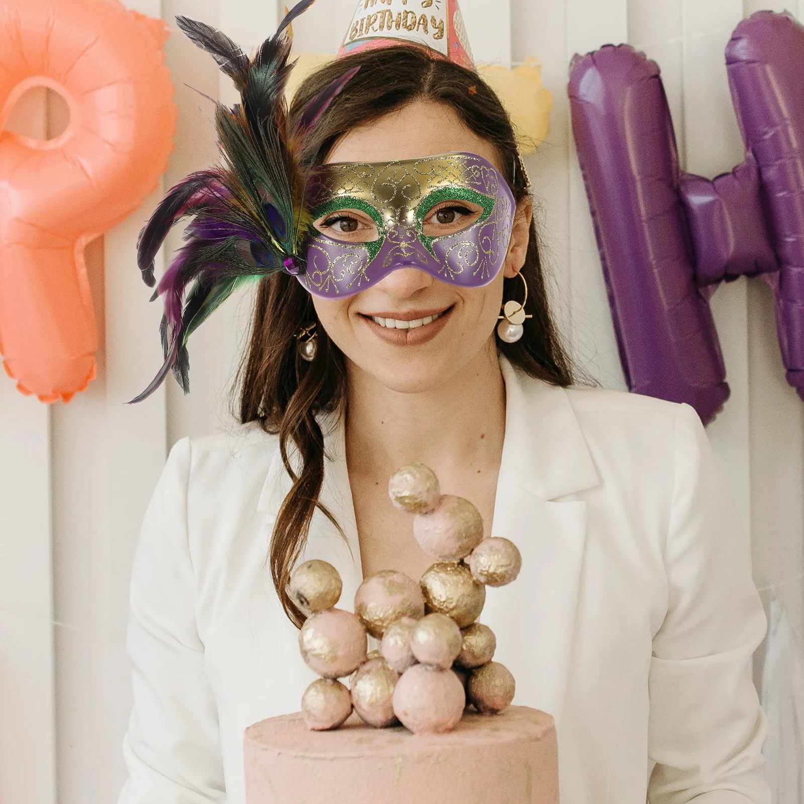 

Carnival Mask Masquerade Half Face Purple Gold Green Gradient Detachable Mardi Gras Venetian Ball Party Costume Mask