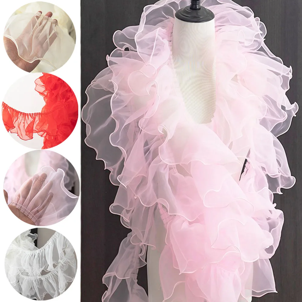 Organza Pleated Lace Chiffon Trims Ribbon Fabric Appliques Folded Ruffle Tutu Dresses DIY Sewing Bag Wedding Veil Women Apparels