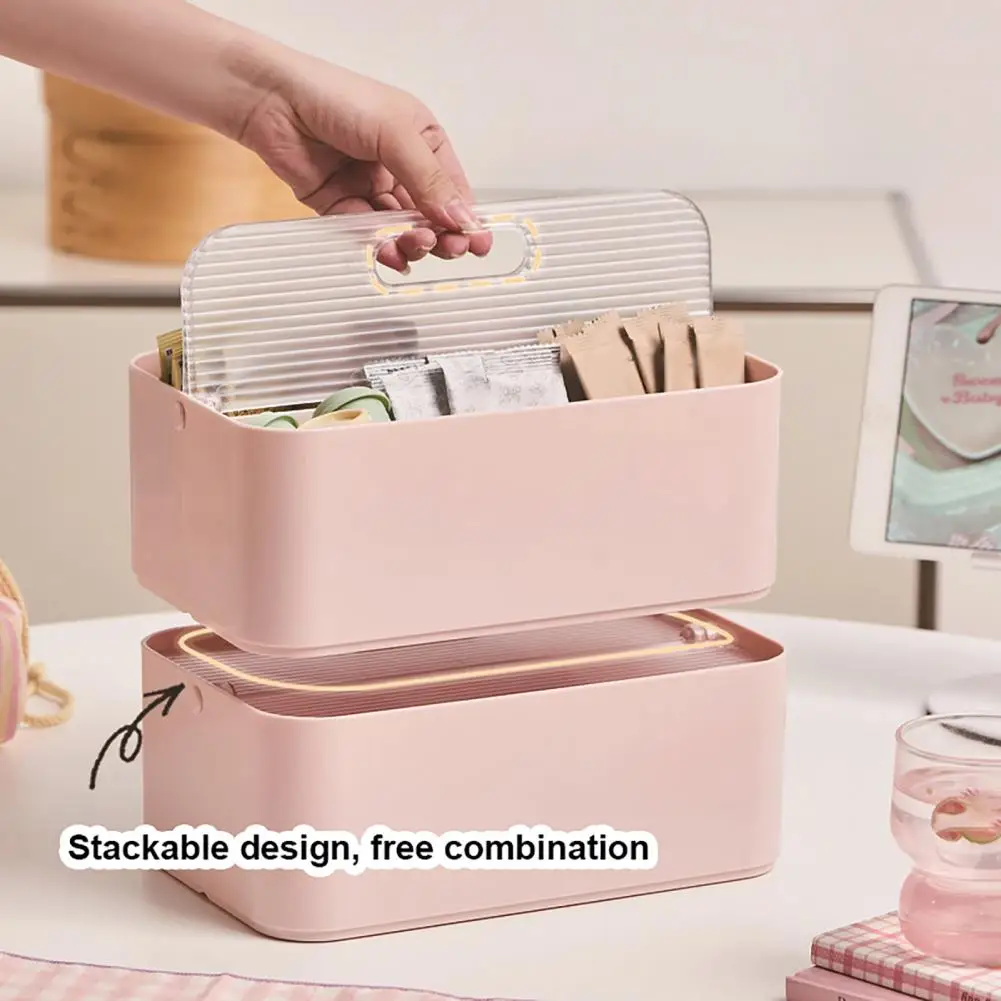 

Storage Box with Removable Partitions Design Dust-proof Desktop Organizer Portable Folding Handle Container Organizer Box