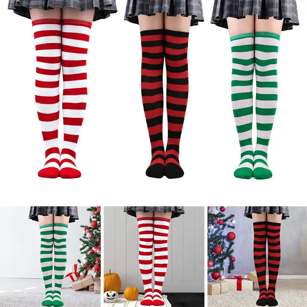 جوارب مخططة جوارب الفخذ العليا ملابس يومية جوارب السيقان جوارب طويلة فوق جوارب طويلة لجميع القديسين زي حفلة النساء الفتيات