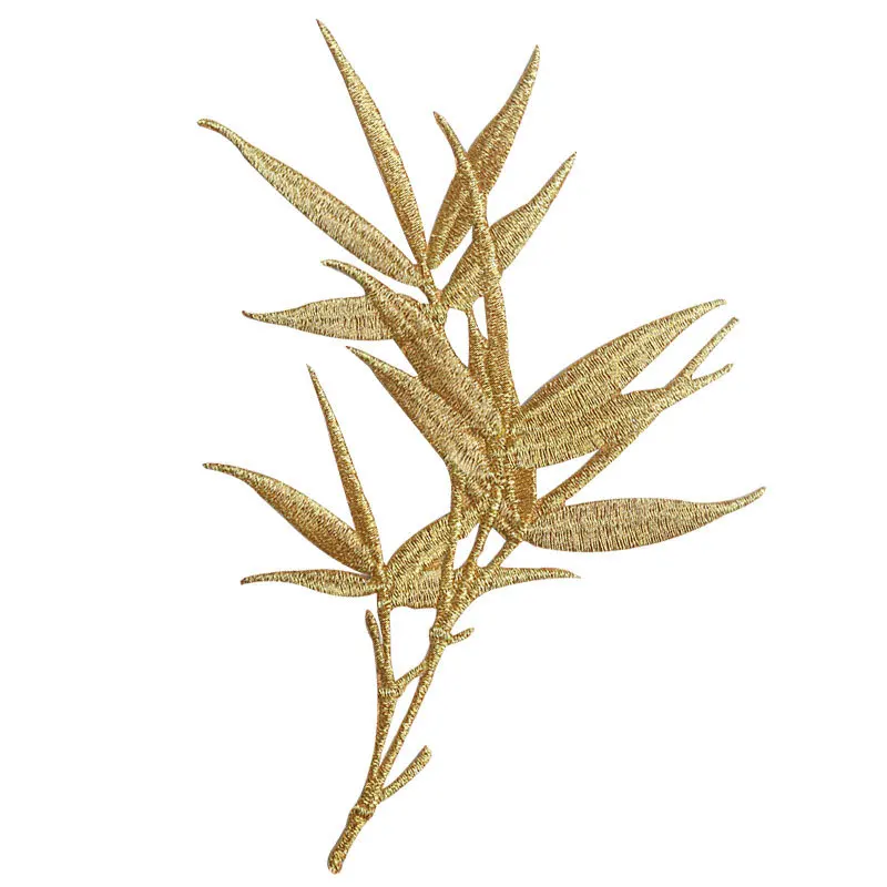 Embroidered Bamboo Leaf Iron-on Patches, Ethnic Style, DIY for Fan, Jewelry Box, Bag, Skirt, Decorative Back Glue