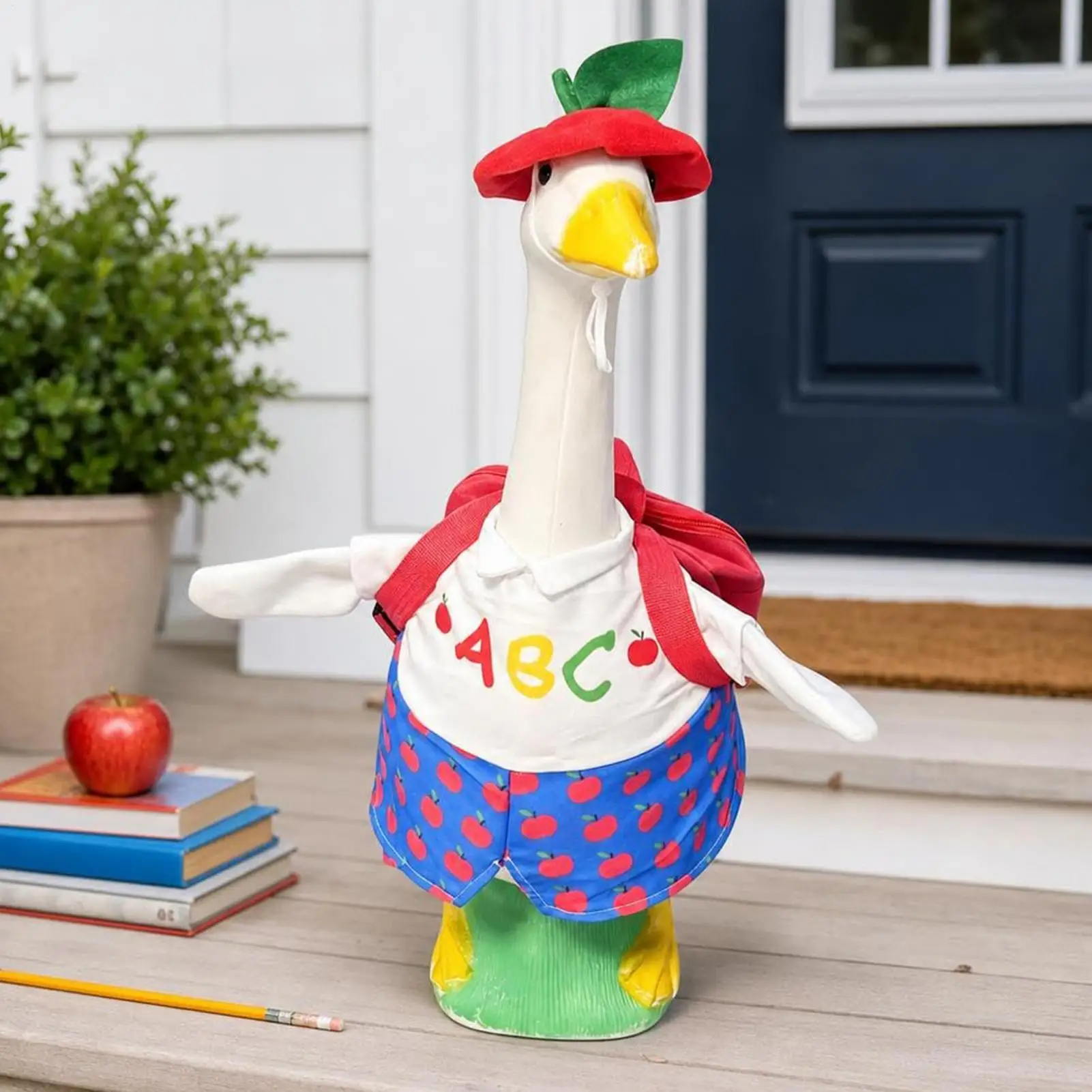 Porch Goose Clothes 23 Inches With Hat And Schoolbag Animal Sculpture Dress Porch Goose School Outfit For Classroom Garden Yard