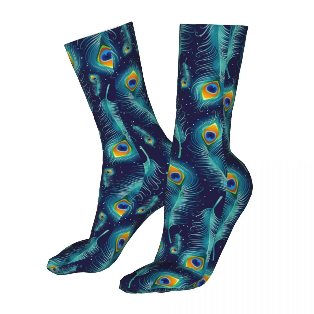 Men Sport Blue Peacock Feather Socks Cotton Harajuku Abstract Art Woman Sock