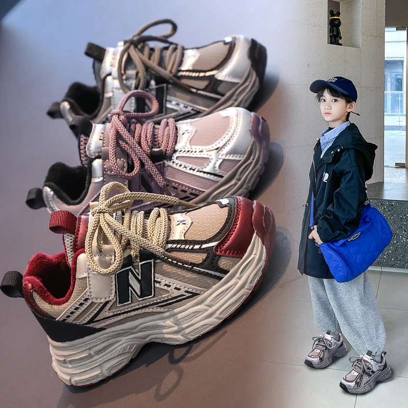 

Children's sports shoes, winter children's soft soled running sports, cotton shoes for girls, anti slip, two cotton insulation