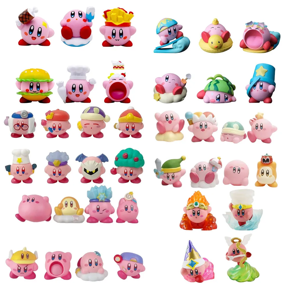 1Set mainan tokoh aksi bintang Kirby, dengan tas penyimpanan kartun Kirby PVC mainan aksi figur lucu saku tali tarik