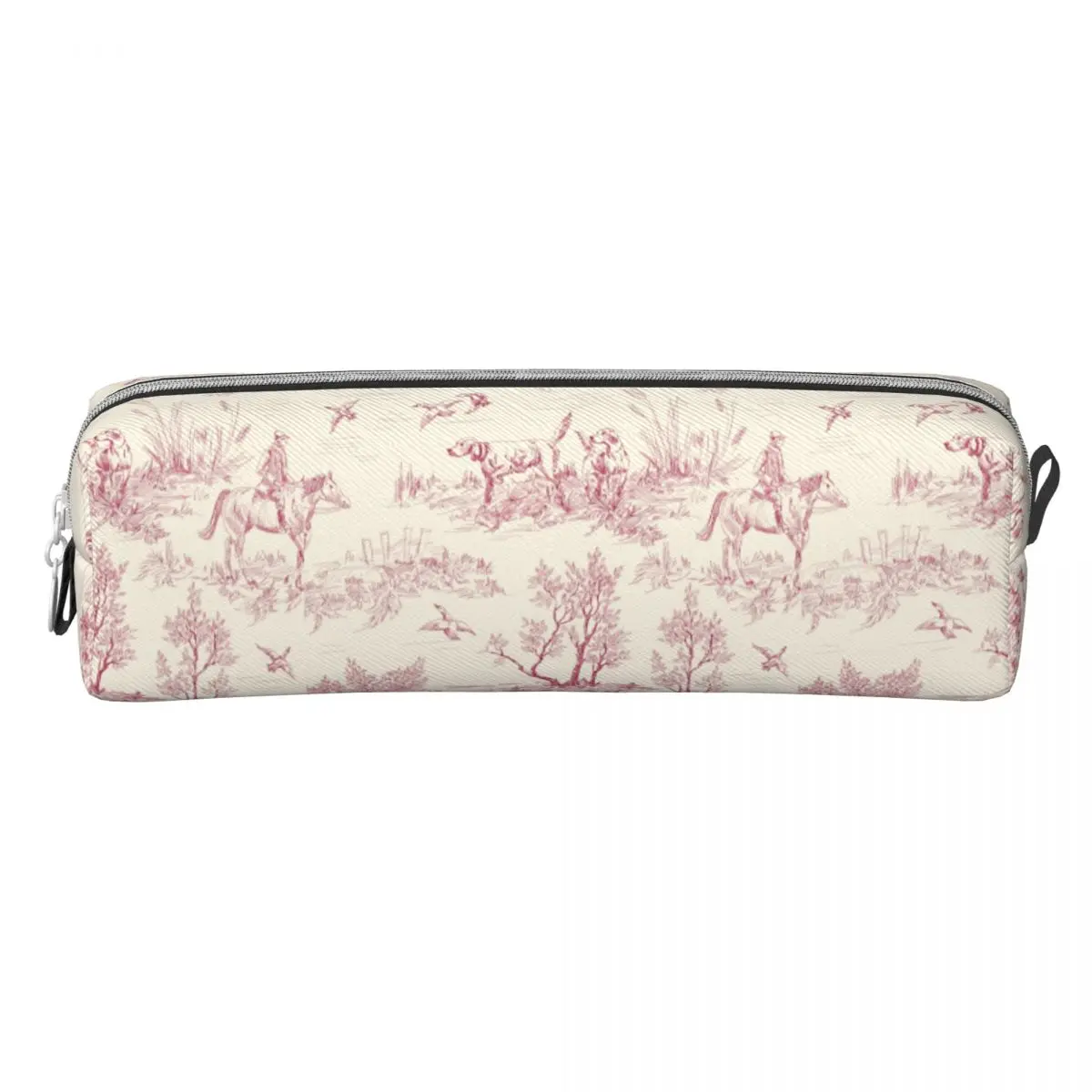 Korean Toile De Jouy Red Pencil Case for Boys Gilrs Custom Cream Vintage Parisian Pen Box Bag Stationery Pouch