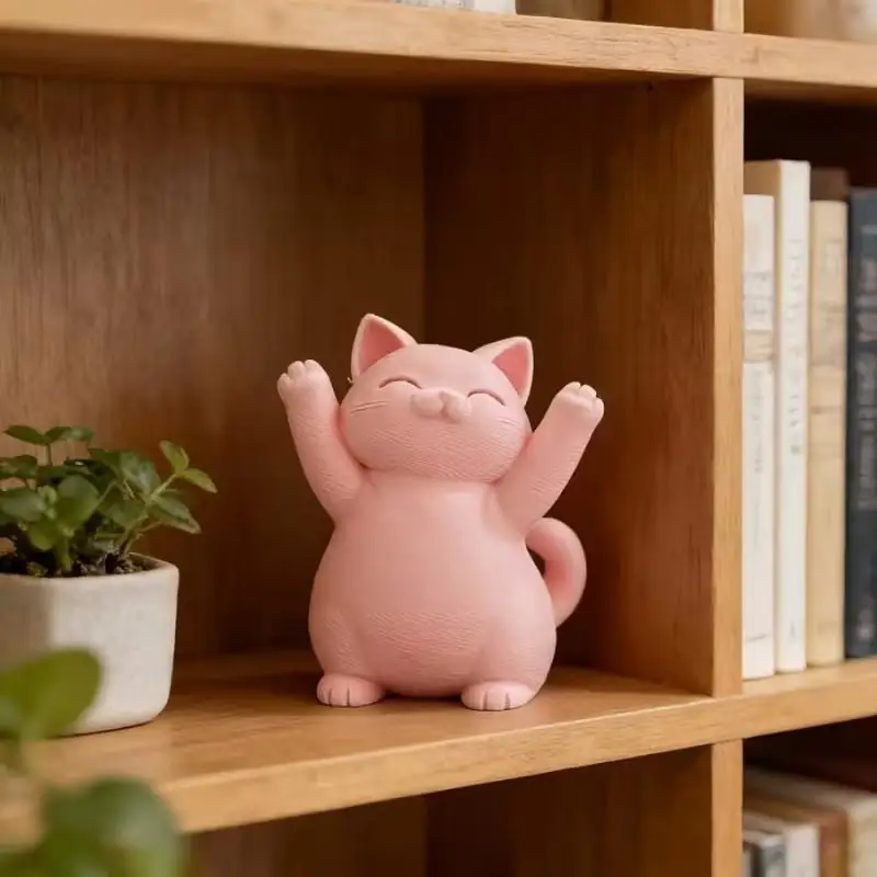 Happy Pink Chubby Cat Ornament, Cute Hugging Cat Desktop Bookshelf Art Decoration, Home Decoration Car Decoration