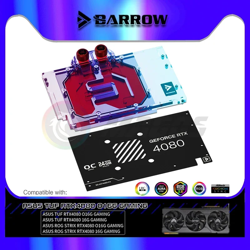 Barrow BS-AST4080-PA,4080 GPU Water Block For ASUS TUF/ROG STRIX RTX4080 O16G/16G GAMING Video Card Cooler With Backplate 5V 3P