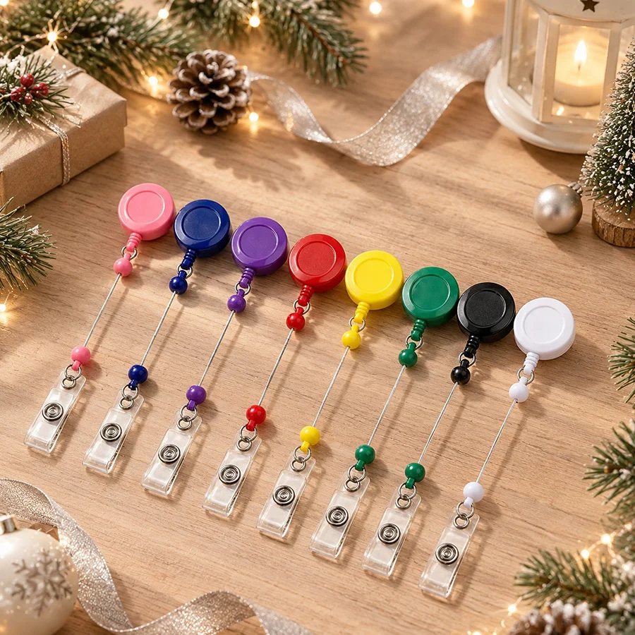 15PCS Random Color Beaded Retractable Badge Holder ID Card Clip Key Chain Portable Office Home Utility Gadget Lightweight ZYF