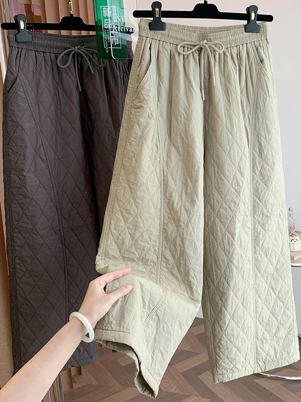 Pantaloni in cotone da donna Pantaloni invernali a vita alta a gamba dritta a gamba larga Pantaloni in cotone a nove punti