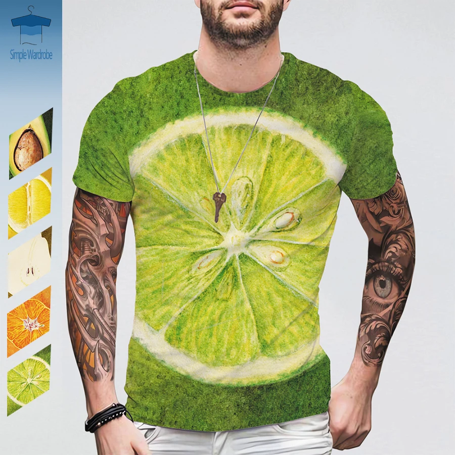 Casual Wear Oversized -shir T Shirt for Men Unisex Round Neck Loose Short Sleeve Funny Tee Polyester Material Fruit Pattern Tops