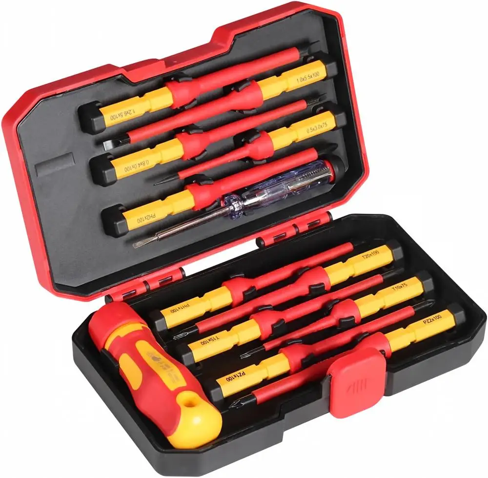 13PCS VDE Insulated Screwdriver Set 1000V High Voltage IEC60900 EV Repair Tools For New Energy Vehicle Hybrid Car Battery Motor