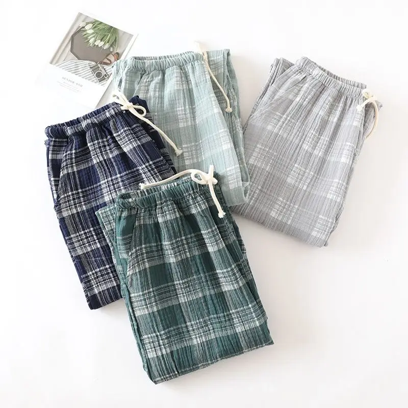 2024 New Style Trending Cotton Plaid Trousers Home Furnishing Cotton Panties Pajamas Cotton Men Sleeping Down Home Wear R111