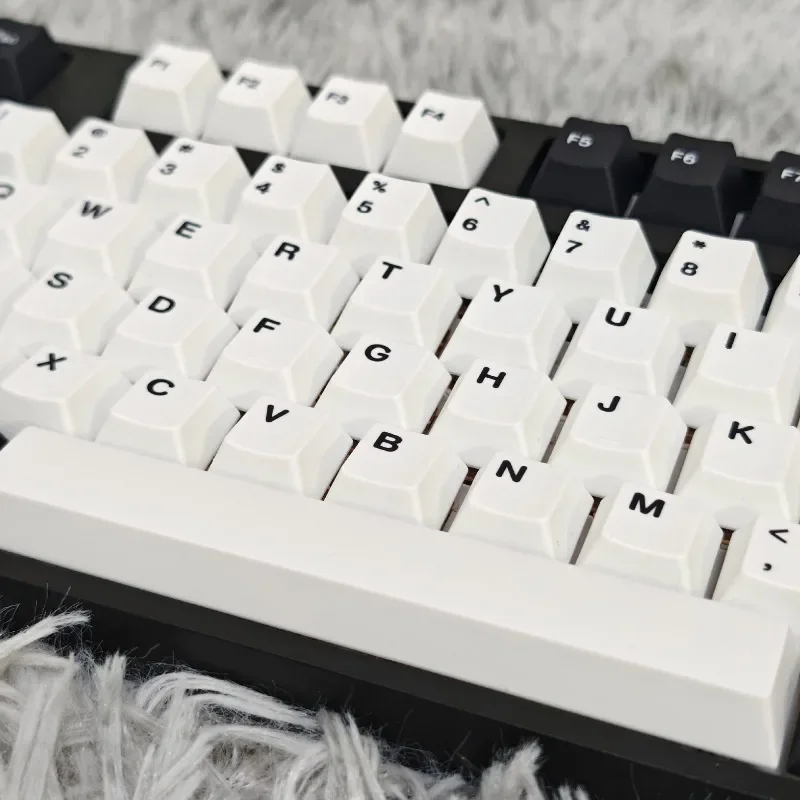 HCY Vintage Minimalist Black White PBT Keycap Cherry Profile 5-Side Dye Sub MX CrossStem Keycap Set for 60 65 75 87 104 Mech KBD