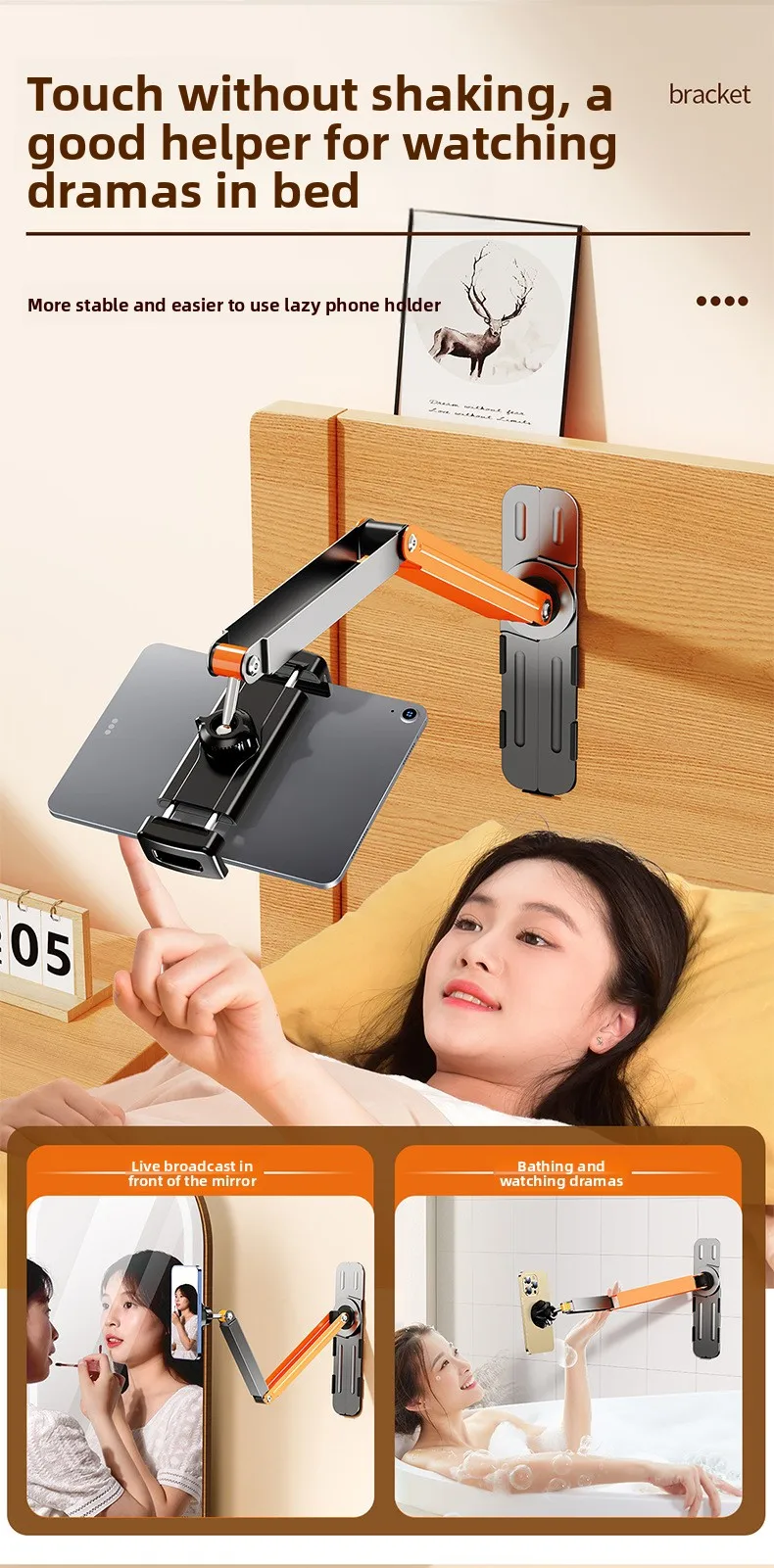 Wandmontierter Desktop-Telefon- und Tablet-Ständer mit Verstellbarem Schwanenhals-Klemmhalter für Schlafzimmer, Büro, Lesen und Videoanrufe – Detail 5